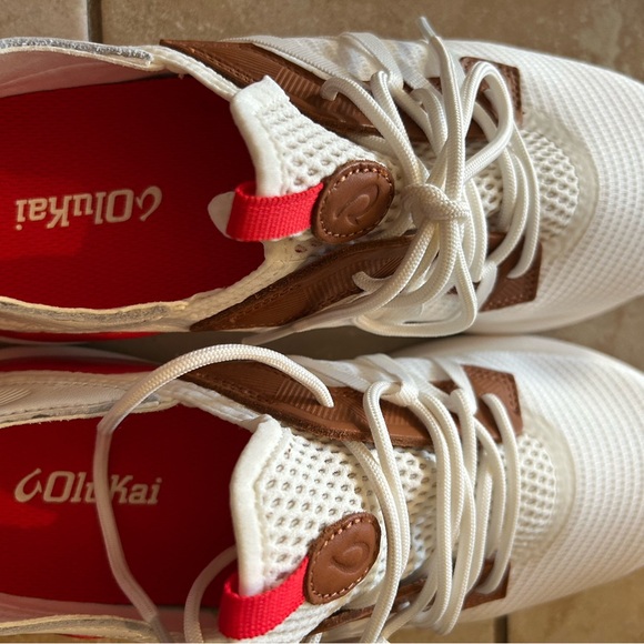 Olukai White and Brown Sneakers with Red Accents— never worn - Picture 7 of 7